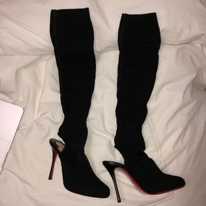 Christian Louboutin Knit Knee High Black Boots
